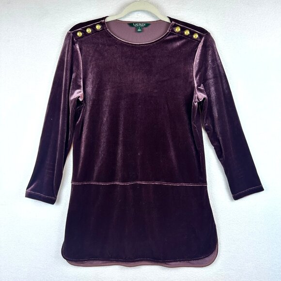 Ralph Lauren Purple Velvet Top Size S Goth Vampira Office Boho Resortwear - Picture 1 of 11